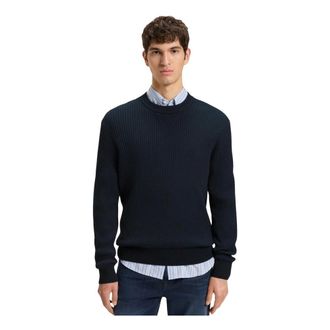 HUGO BOSS Truien & Vesten, Heren, Blauw, XL, Katoen, Rondgebreide trui