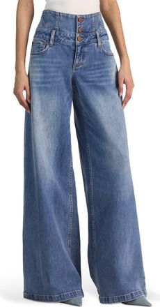 Alice & Olivia Corset Waist Wide Leg Jeans in Brooklyn Blue at Nordstrom, Size 29