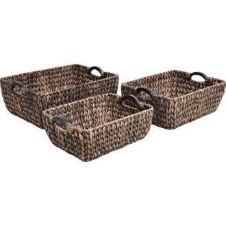 Happimess Astor Handwoven Water Hyacinth Nesting Storage Baskets with Wood Handles in Brown at Nordstrom