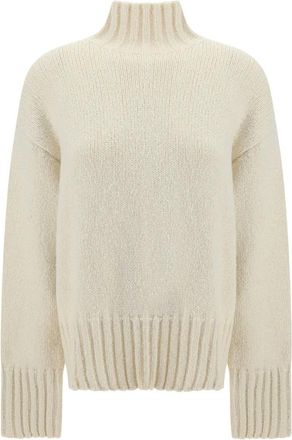 Jil Sander Wollen trui met zijde - Dames - Coltruien - Wit - L - Wol - Truien & Vesten