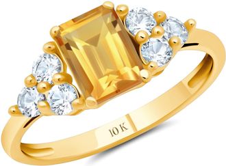 MAX + STONE 10k Yellow or White Gold Gemstone Emerald Cut Birthstone Anniversary Ring