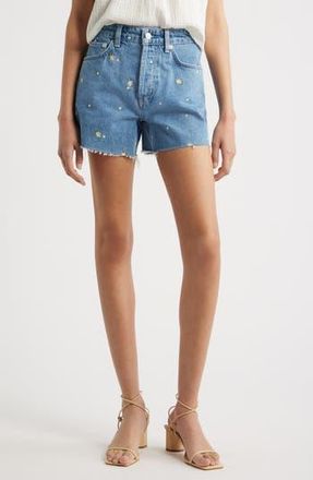 Rails Mesa Flower Embroidered High Waist Cutoff Denim Shorts in Indigo Floral at Nordstrom Rack, Size 32