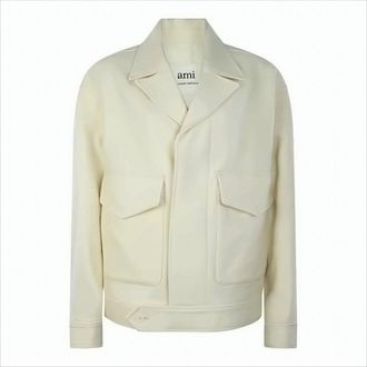 Ami Structured White Wool Jacket With Flap Pockets