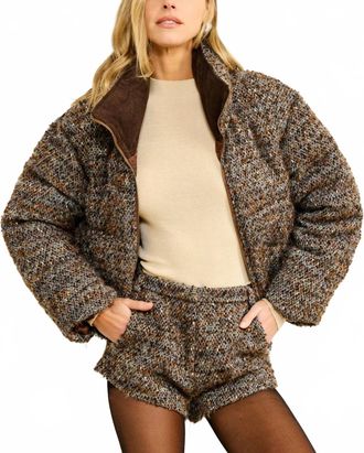 Line & Dot Clyde Long Sleeve Puffer Jacket In Brown