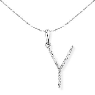 Jewelco London 18ct White Gold Diamond Initial Charm Pendant Letter Y 10x20mm - INNR027-Y