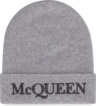 Alexander McQueen Logo-geborduurde Cashmere Beanie - unisex - Hoeden - Grijs - S - Accessoires