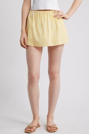 Solid & Striped The Brinley Stripe Stretch Cotton Poplin Miniskirt in Lemon Drop X Brule at Nordstrom, Size Medium