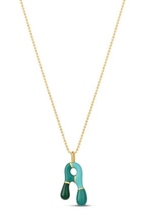 SHYMI Enamel Initial Retro Necklace in Green at Nordstrom