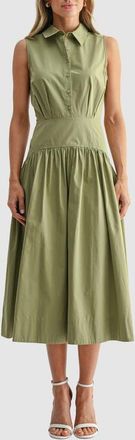 Mila Mae Sleeveless Drop Waist Midi Shirtdress in Light Olive at Nordstrom, Size X-Small