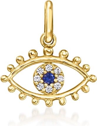 RS Pure by Ross-Simons Sapphire Evil Eye Charm With Lab-Grown Diamonds in 14kt Yellow Gold