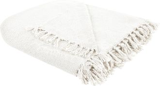 Beliani Beliani - Manta Moderna Tejida A Mano Con Flecos Sof&aacute; Cama 150 X 200 Cm Blanco Crema Chaohani
