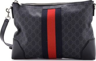 Gucci Black Gg Coated Canvas Web Zip Flat Messenger Medium (Authentic Pre- Loved)