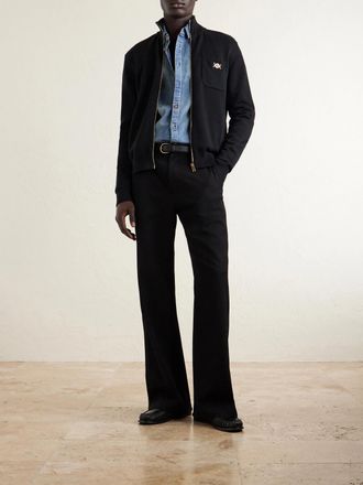 Versace Embellished Cotton-Blend Zip-Up Sweater
