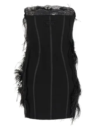 The Attico Ostrich Feather and Lace Dress - Black