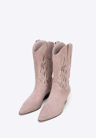 Wittchen Su&egrave;de Slip-On Cowboylaarzen voor Dames Beige Su&egrave;de Leer