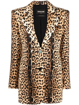 Roberto Cavalli leopard-print single-breasted blazer - Neutrals