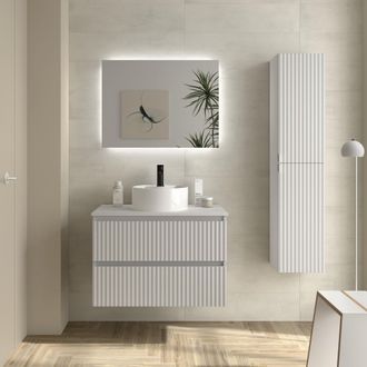 Cygnus Bath Mueble De Ba&ntilde;o Kira 80cm Blanco Mate 2 Cajones Lavabo Sobre Encimera 1 Poza Porcelana