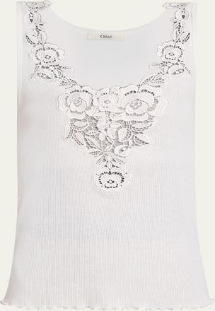 Chloé Ribbed Lace-Front Tank