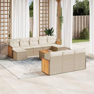 vidaXL Set De Sof&aacute;s De Jard&iacute;n 11pzas Con Cojines Rat&aacute;n Sint&eacute;tico Beige Vidaxl