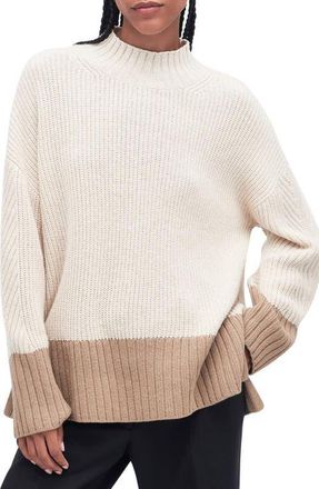 Barbour Elsa Cotton & Wool Blend Funnel Neck Sweater in Lt Fawn at Nordstrom, Size 12 Us