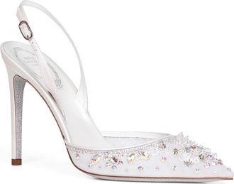 Rene Caovilla Womens Crystal-Embellished Cinderella Slingback Pumps White Glass-Other Materials Glass/other High Heel Shoes