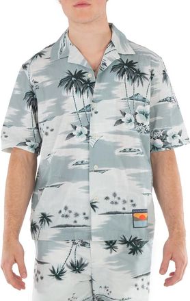 Maison Kitsuné Seafoam Design Island-Print Shirt, Size Medium