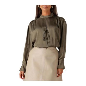 Summum Top Strik met Strik en Zijdezachte Touch - Dames - Blouses & Shirts - Groen - Maat: L Zijde