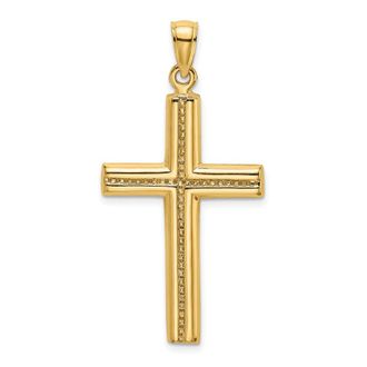 Diamond2Deal 14k Yellow Gold Polished Beaded Cross Charm
