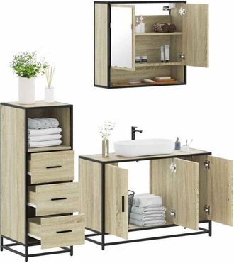 vidaXL Set De Muebles De Ba&ntilde;o 3 Pzas Madera Contrachapada Roble Sonoma Vidaxl