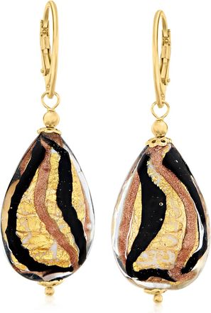 Ross-Simons Italian Black and Goldtone Murano Glass Drop Earrings in 18kt Gold Over Sterling