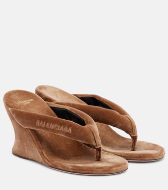 Balenciaga Gaeta velvet wedge thong sandals