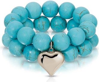Ettika Luck & Love Stone Puffy Heart Stretch Bracelet in Turquoise And Silver at Nordstrom