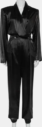 Alberta Ferretti Di Lorenzo Serafini Black Sateen V-Neck Buttoned Jumpsuit