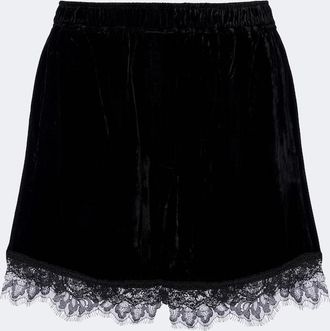Ganni Lace-trimmed velvet shorts