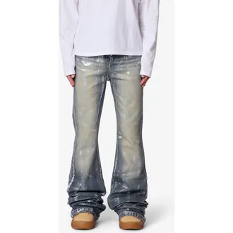 mnml Waxed Super Stacked Relaxed Jeans in Blue at Nordstrom, Size 34
