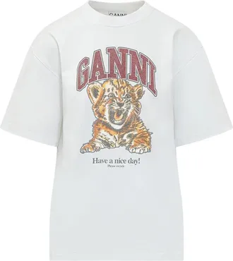 Ganni Beaded Tiger T-shirt - Dames - T-shirts - Wit - XS - Katoen - Tops