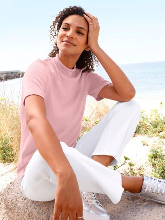 Casual Looks Stehkragenshirt CASUAL LOOKS Stehkragen-Shirt, Damen, Gr. 36, ros&eacute;, 95% Baumwolle, 5% Elasthan, unifarben, Shirts Stehkragenshirt