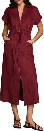 Mint Velvet Linen Midi Shirt Dress in Burgundy at Nordstrom, Size 2
