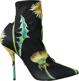 Dolce & Gabbana Bloemen Stretch Enkellaarzen - Dames - Laarzen met Hak - Veelkleurig - 39 EU - Schoenen