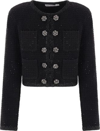 Self Portrait Pailletten Cropped Zwarte Jas - Dames - Blazers - Zwart - S - Pailletten - Jassen