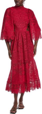 Farm Rio Dark Magenta Guipire Cut Out Midi Dress