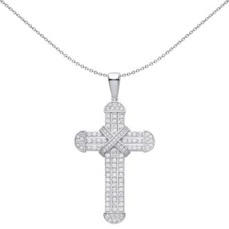 Jewelco London Silver CZ Dome Capped Kiss Cross Pendant Necklace 18 inch