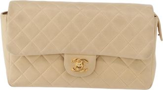 Chanel Vintage Classic Flap Backpack Quilted Lambskin Beige Leather Backpack Bag (Pre-Owned)