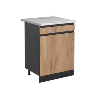 Vicco Mueble Bajo De Cocina R-line, Roble Dorado/antracita, 60 Cm Con Caj&oacute;n Encimera M&aacute;rmol, Vicco