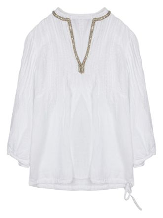 120% Lino Neutrals Strass Crinkled Linen Blouse