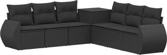 vidaXL Juego De Sof&aacute; 7 Uds. Negro Rat&aacute;n Sint&eacute;tico Y Acero Vidaxl