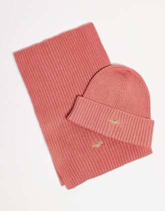 GANT Set regalo in maglia a trecce color albicocca con berretto e sciarpa-Nero