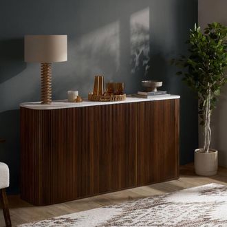 Birlea Kagu 3 Door Sideboard Fluted Ribbed Walnut & Marble effect in Brown