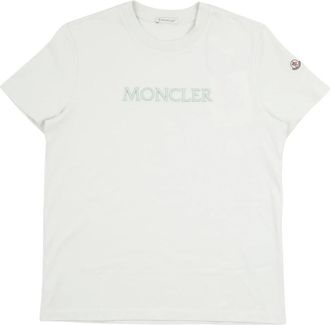 Moncler Tops, Dames, Groen, S, Katoen, T-shirt met logo-borduring