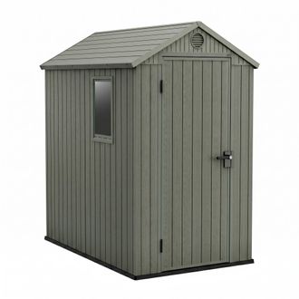 Keter Darwin 4x6 - Caseta De Jard&iacute;n 125,8x205,10x117 Cm Con 1 Puerta Para Almacenamiento De Herramientas Acabado Efecto Madera Evotech+ En Resina Verde